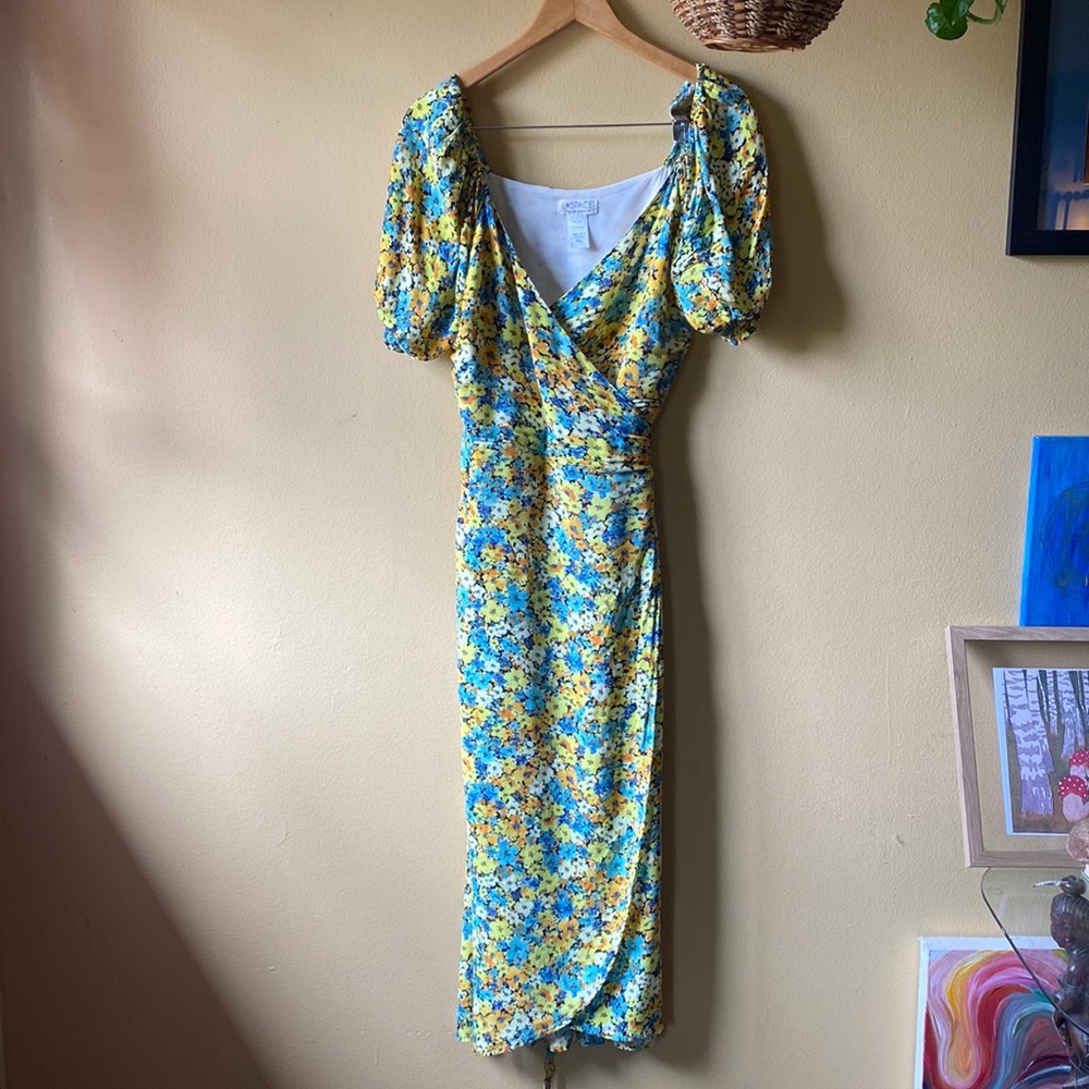 L*Space Wrap Dress Bright Yellow Floral sz M